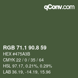 Color code: RGB 71.1 90.8 59 | qconv.com