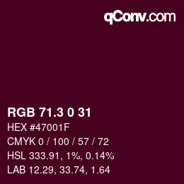 カラーコード: RGB 71.3 0 31 | qconv.com