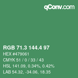 カラーコード: RGB 71.3 144.4 97 | qconv.com