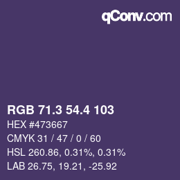 カラーコード: RGB 71.3 54.4 103 | qconv.com