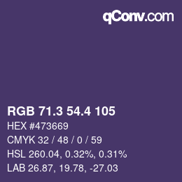 カラーコード: RGB 71.3 54.4 105 | qconv.com