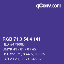 カラーコード: RGB 71.3 54.4 141 | qconv.com