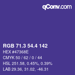 カラーコード: RGB 71.3 54.4 142 | qconv.com
