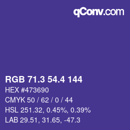 カラーコード: RGB 71.3 54.4 144 | qconv.com