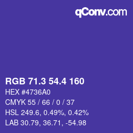 カラーコード: RGB 71.3 54.4 160 | qconv.com