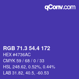 カラーコード: RGB 71.3 54.4 172 | qconv.com