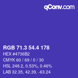 カラーコード: RGB 71.3 54.4 178 | qconv.com