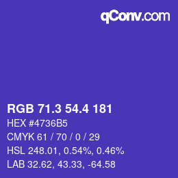 カラーコード: RGB 71.3 54.4 181 | qconv.com