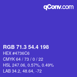 カラーコード: RGB 71.3 54.4 198 | qconv.com