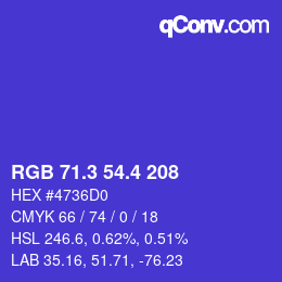 カラーコード: RGB 71.3 54.4 208 | qconv.com