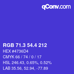 カラーコード: RGB 71.3 54.4 212 | qconv.com
