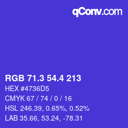 カラーコード: RGB 71.3 54.4 213 | qconv.com