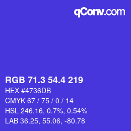 カラーコード: RGB 71.3 54.4 219 | qconv.com