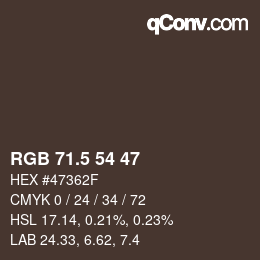 Color code: RGB 71.5 54 47 | qconv.com