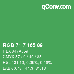 カラーコード: RGB 71.7 165 89 | qconv.com