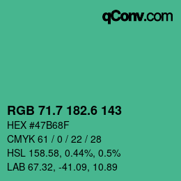 カラーコード: RGB 71.7 182.6 143 | qconv.com