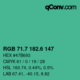 カラーコード: RGB 71.7 182.6 147 | qconv.com