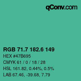 カラーコード: RGB 71.7 182.6 149 | qconv.com