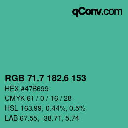 カラーコード: RGB 71.7 182.6 153 | qconv.com