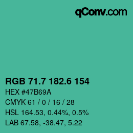カラーコード: RGB 71.7 182.6 154 | qconv.com
