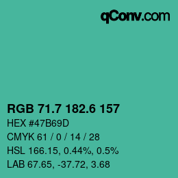 カラーコード: RGB 71.7 182.6 157 | qconv.com