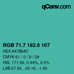 カラーコード: RGB 71.7 182.6 167 | qconv.com