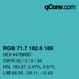 カラーコード: RGB 71.7 182.6 189 | qconv.com