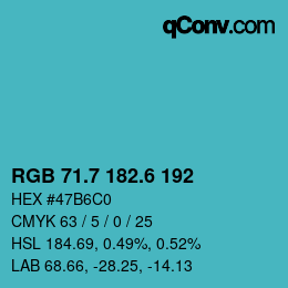 カラーコード: RGB 71.7 182.6 192 | qconv.com