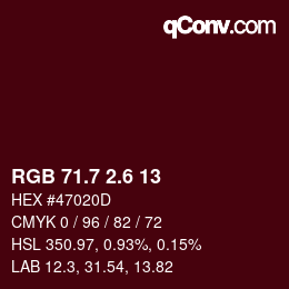 カラーコード: RGB 71.7 2.6 13 | qconv.com