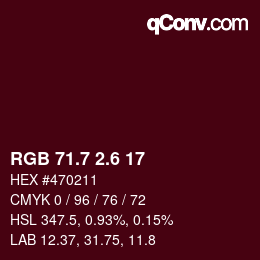 カラーコード: RGB 71.7 2.6 17 | qconv.com