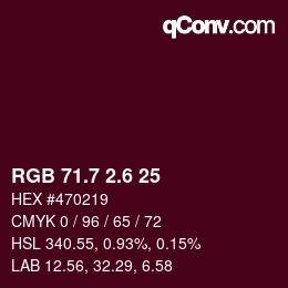 カラーコード: RGB 71.7 2.6 25 | qconv.com