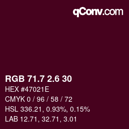 カラーコード: RGB 71.7 2.6 30 | qconv.com