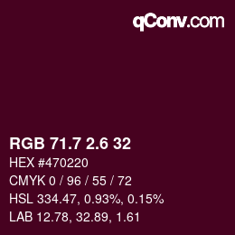 カラーコード: RGB 71.7 2.6 32 | qconv.com