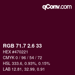 カラーコード: RGB 71.7 2.6 33 | qconv.com