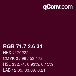 カラーコード: RGB 71.7 2.6 34 | qconv.com