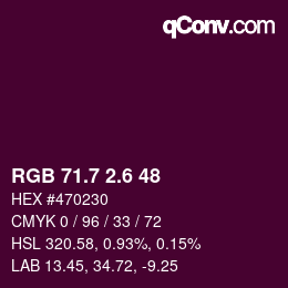 カラーコード: RGB 71.7 2.6 48 | qconv.com