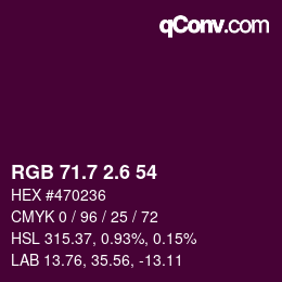 カラーコード: RGB 71.7 2.6 54 | qconv.com