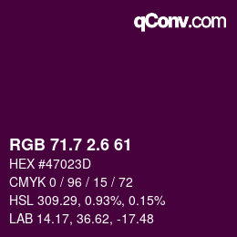 カラーコード: RGB 71.7 2.6 61 | qconv.com