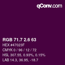カラーコード: RGB 71.7 2.6 63 | qconv.com