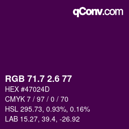 カラーコード: RGB 71.7 2.6 77 | qconv.com