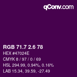 カラーコード: RGB 71.7 2.6 78 | qconv.com