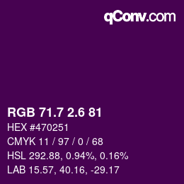 カラーコード: RGB 71.7 2.6 81 | qconv.com