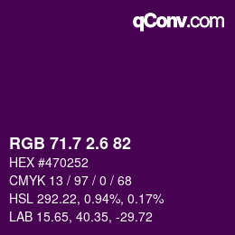 カラーコード: RGB 71.7 2.6 82 | qconv.com
