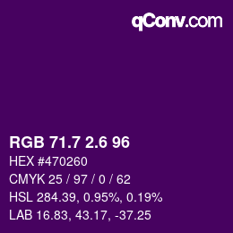 カラーコード: RGB 71.7 2.6 96 | qconv.com