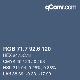 カラーコード: RGB 71.7 92.6 120 | qconv.com