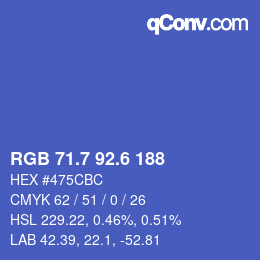 カラーコード: RGB 71.7 92.6 188 | qconv.com