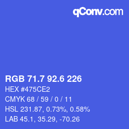 カラーコード: RGB 71.7 92.6 226 | qconv.com