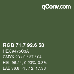 カラーコード: RGB 71.7 92.6 58 | qconv.com