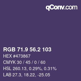 Color code: RGB 71.9 56.2 103 | qconv.com