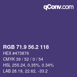 カラーコード: RGB 71.9 56.2 118 | qconv.com